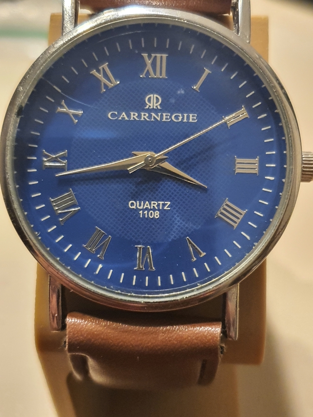 10/$20 Carrnegie Silver/Blue Leather Men's Watch